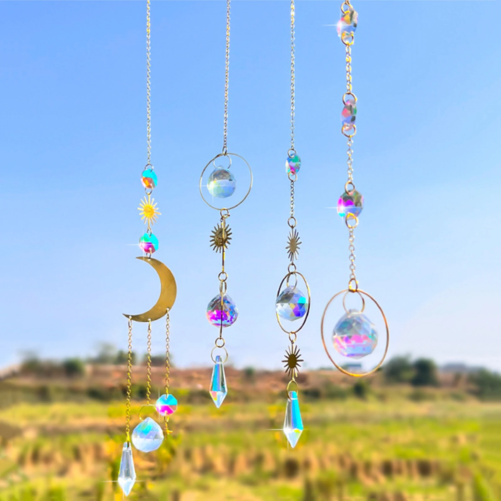 Window Sun Catcher Crystal Ball Rainbow Prism Hanging Decor Moon Star Light Pendant Ornament
