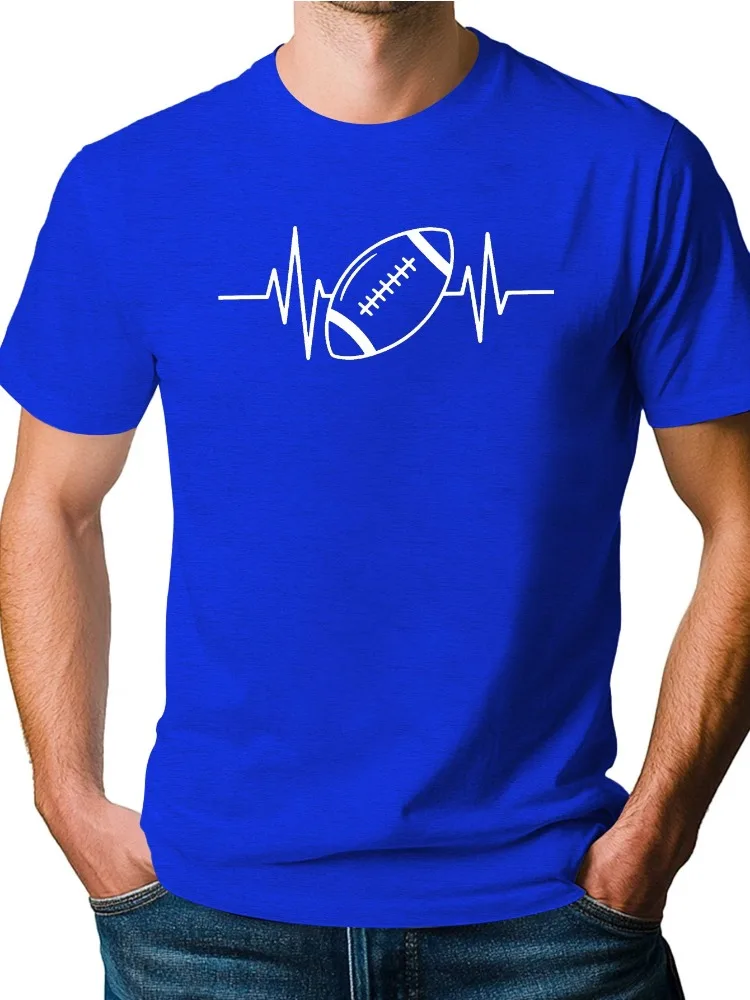 Sport Fan Mens Dark Gray Short Sleeve Tshirt Minimal Football Heartbeat Pulse Line White Print Breathable Casual Cotton Tops