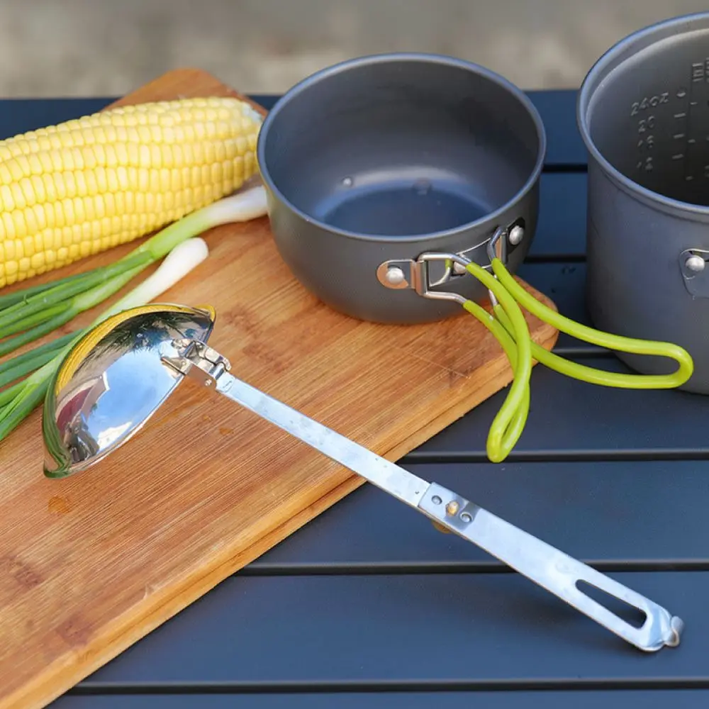 For For Campleader Outdoor Folding Soup Ladle Stainless Steel Portable Camping Cookware Picnic Hiking Kitchen Utensil Accessory
