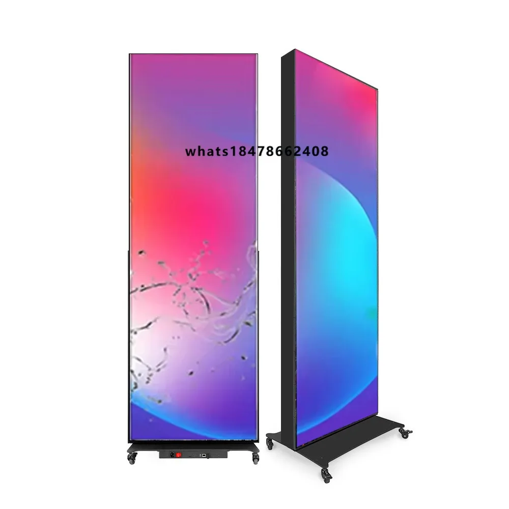 Portable folding LED advertising screen for retail promotion, exhibition use, with rolling base and high brightness output
