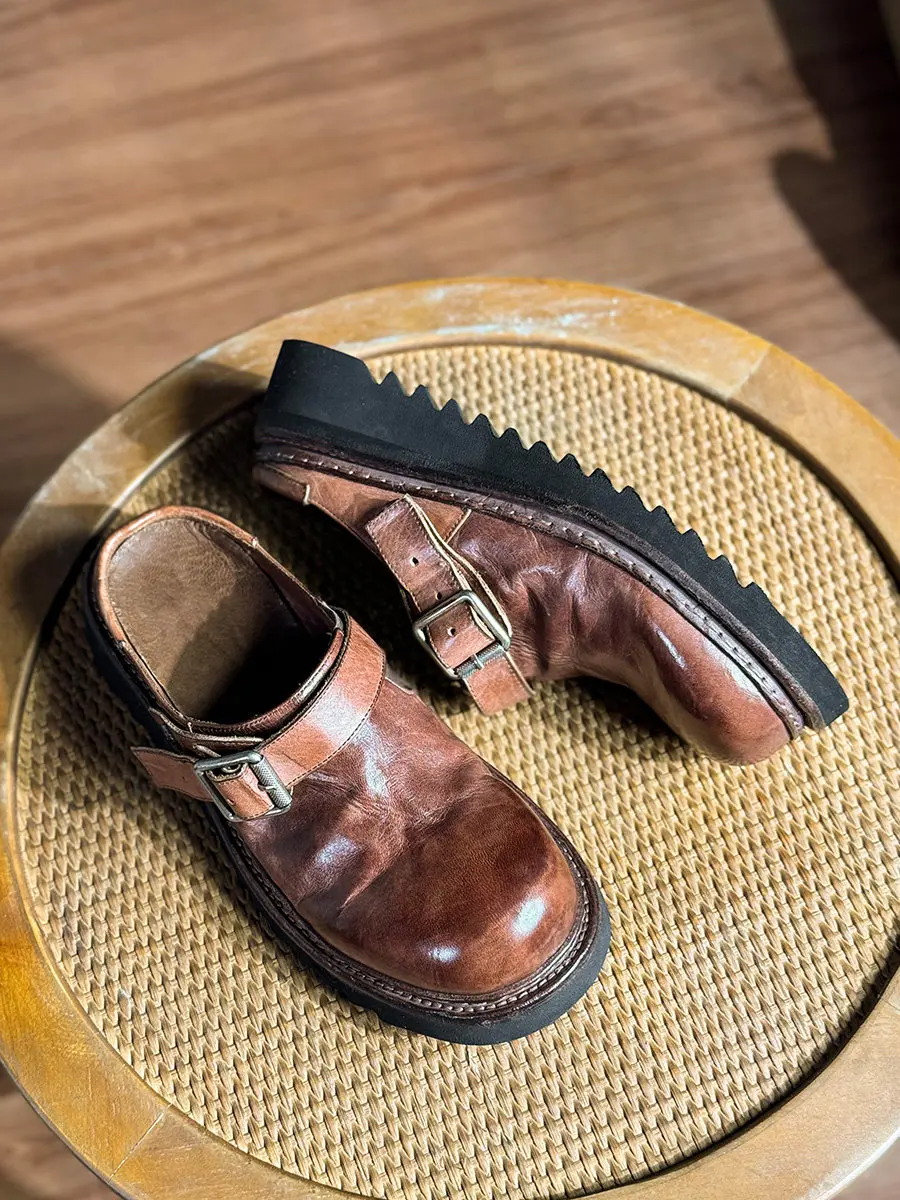 

Goodyear Handmade Men's Thick Bottom Heightened Horse Leather Sandals And Slippers Outdoor Wear Big Head Casual Two-wear Baotou