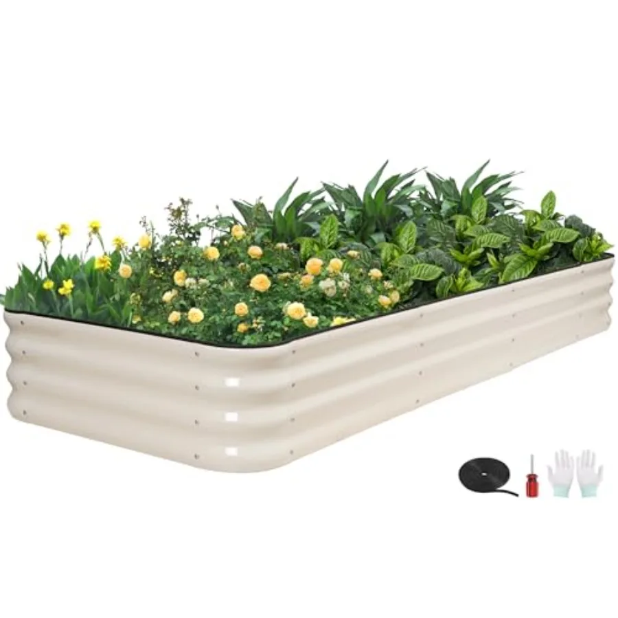 

6IN1 Raised Garden Bed - 8x3x1ft Galvanized Raised Garden Boxes Outdoor Corrosion Resistant Variable Shape 9x2x1ft
