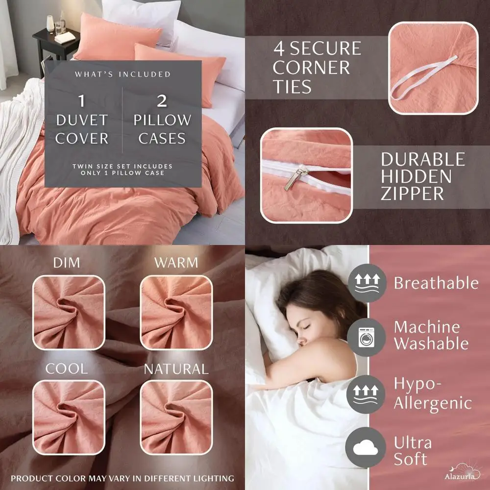 Funda Nórdica King Size - Juego de Ropa de Cama de 3 Piezas (1 Funda Nórdica y 2 Fundas de Almohada) Funda de Edredón Prelavada con Cierre de Cremallera y Lazos