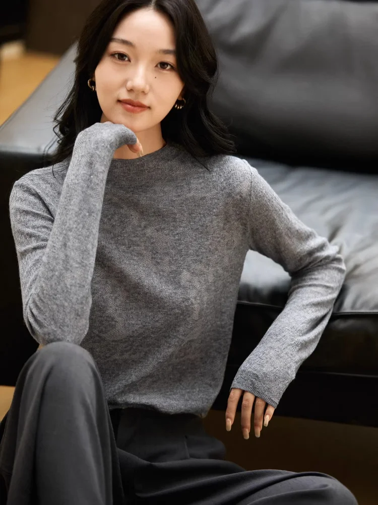 Birdtree,Wool Blended Mesh Thin Undershirt,O-neck Casual Pullover,Women Jacquard Full Sleeve Tops,2026 Spring New T61336JF