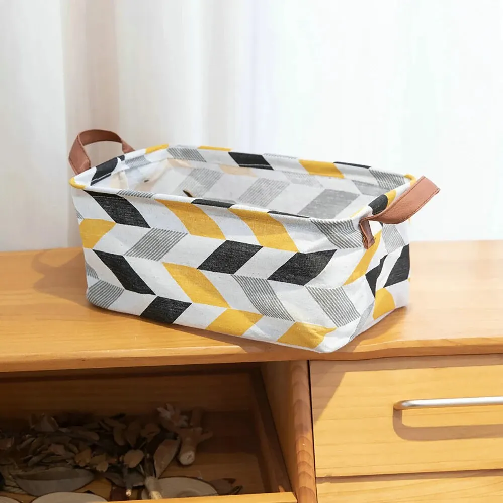 1PC Fabric Geometric Pattern Box Storage Basket Desktop Items Book CD Handheld Storage Organizing Box Household Storage Products