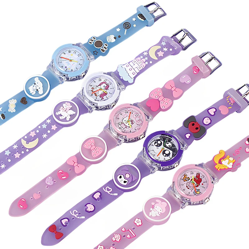 Miniso Anime Cartoon Sanrio Hello Kitty Melody Kuromi Cinnamoroll Luminous Quartz Watch Girls Student Glowing Sport Wristwatch