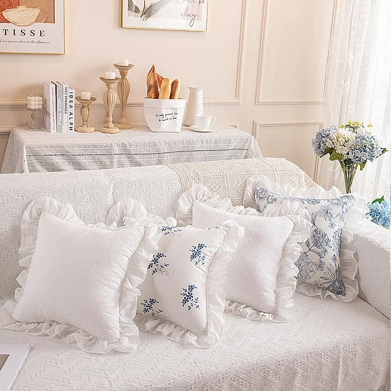 

Французские пасторальные наволочки с вышивкой, белые хлопковые наволочки с оборками для принцессы, декоративное кресло для столовой