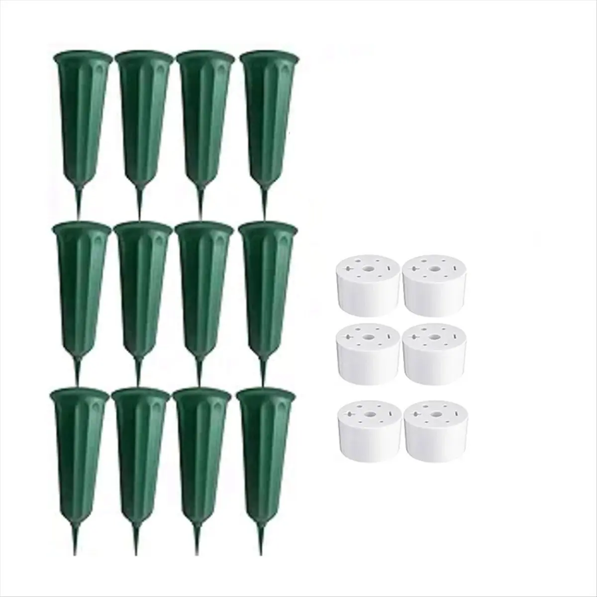 A75K 12 Pcs Cemetery Vases with Spikes Memorial Floral Vases Grave Flower Holder Cone in Ground Vases with Stakes Green