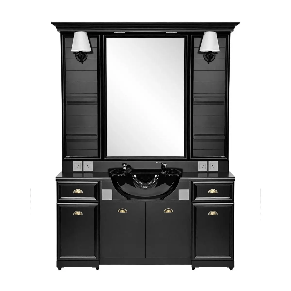 Antique Shampoo Basin Modern Design Black Wooden Barber Unit Station Furniture with Beauty Salon Equipment Makeup Mirror