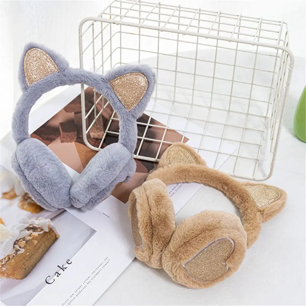 غطاء للأذنين على شكل حيوان فروي ناعم للنساء ، غطاء للأذن قابل للطي ، إكسسوارات فروي ، آذان قطة عصرية ، شتاء دافئ