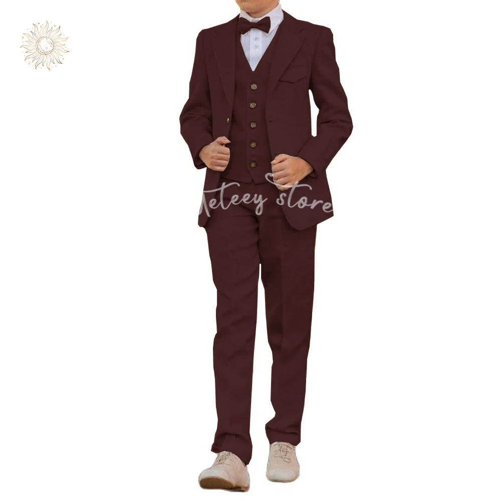 Smoking Slim Fit pour garçons, olympiques de documents solides, smoking de Rhimbibé, mariage formel, GroomTIME, 3 pièces