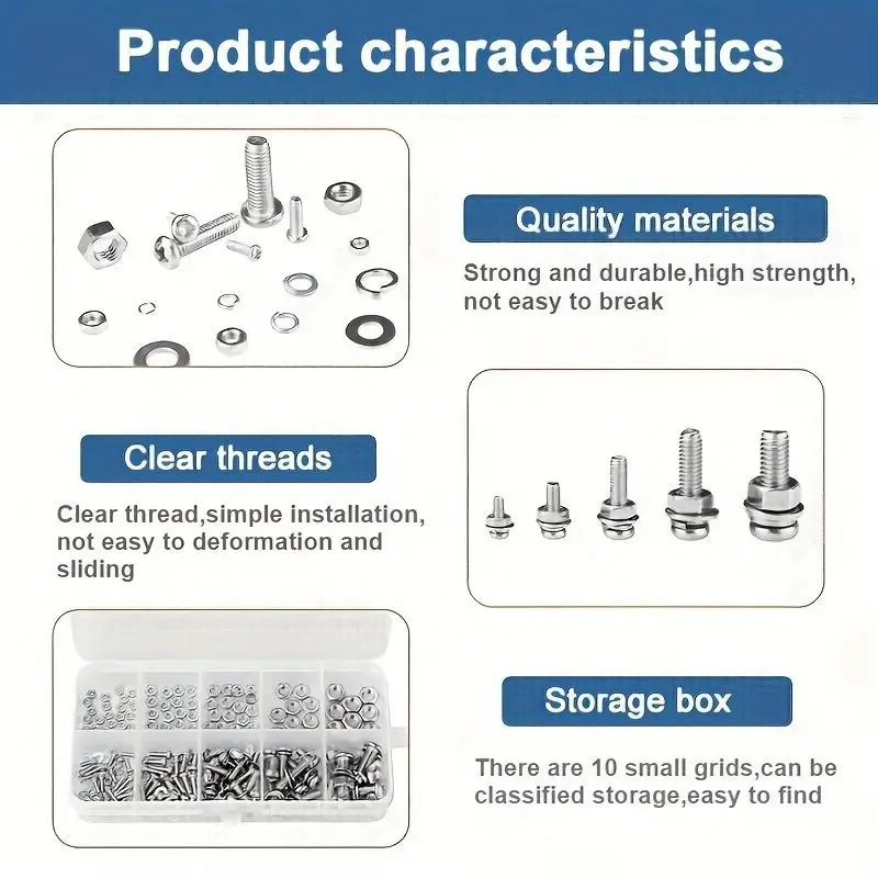 Hex Nuts And Bolt Set - 380 Pieces/120 Pieces, Durable M2 - M5 Metric Size, Universal Hardware Kit For DIY Projects And Repairs