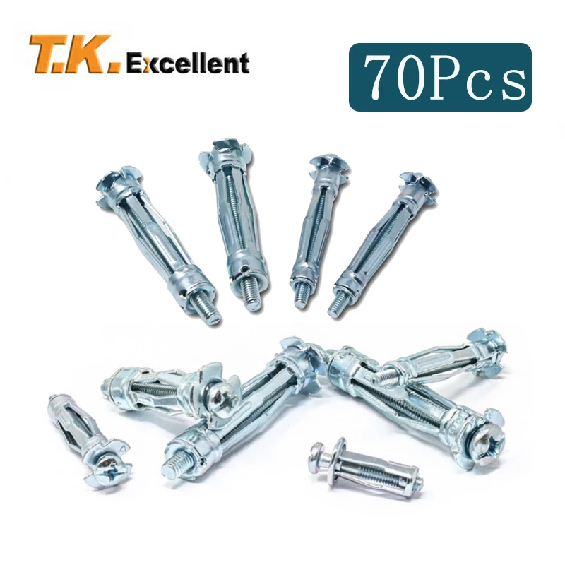 70Pcs Hollow Wall Anchor Sets Molly Bolt Hollow Drive Wall Anchor Screws Heavy Duty Metal Plasterboard Cavity Wall Anchors Kit