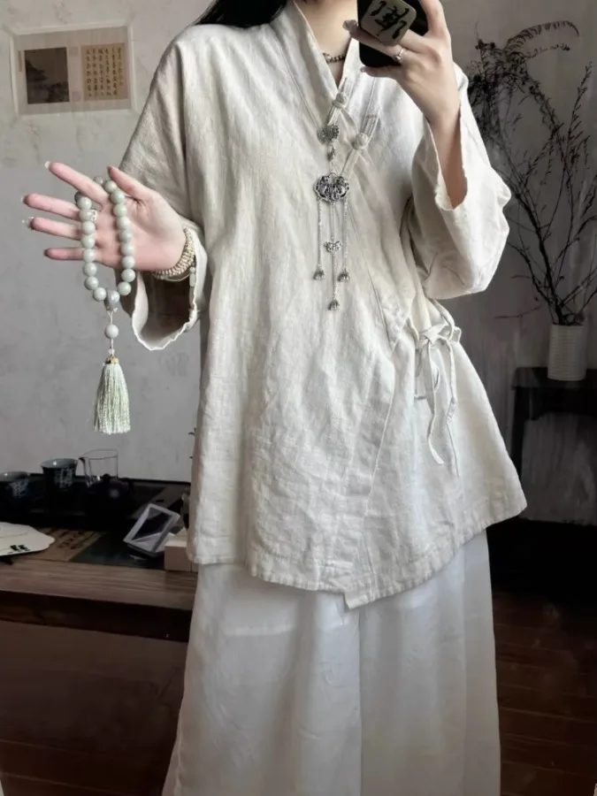 

Новый китайский Sle женский модный комплект буддийской одежды Hanfu Zen из хлопка и льна, костюм Тан для сидения и медитации