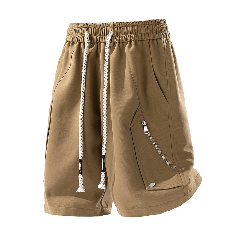 

Summer New Mens Shorts Solid Color Trousers Five Points Fitness Sweatpants Short Size M-8XL Pockets Decorate Cargo Shorts