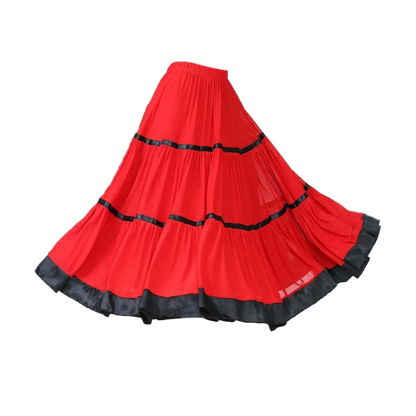 Saia de salão de flamenco valsa balanço vestido traje de dança moderna vermelho