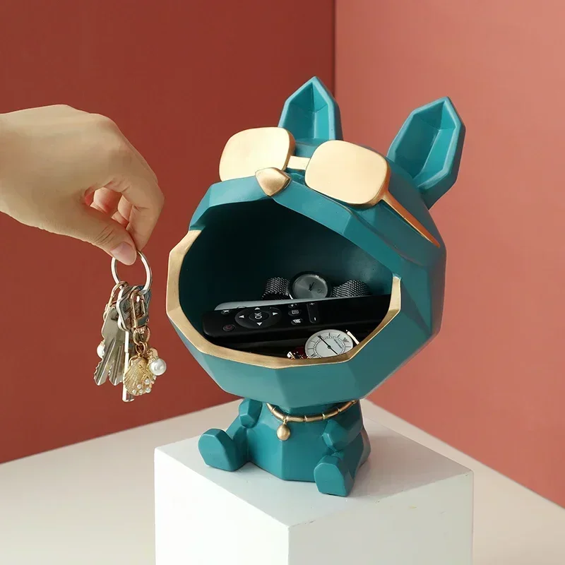 Home furnitureCool Dog Figurine Big Mouth French BullDog  Storage Box Home Decoration Ornamental Resin Art Sculpture Gift Decora