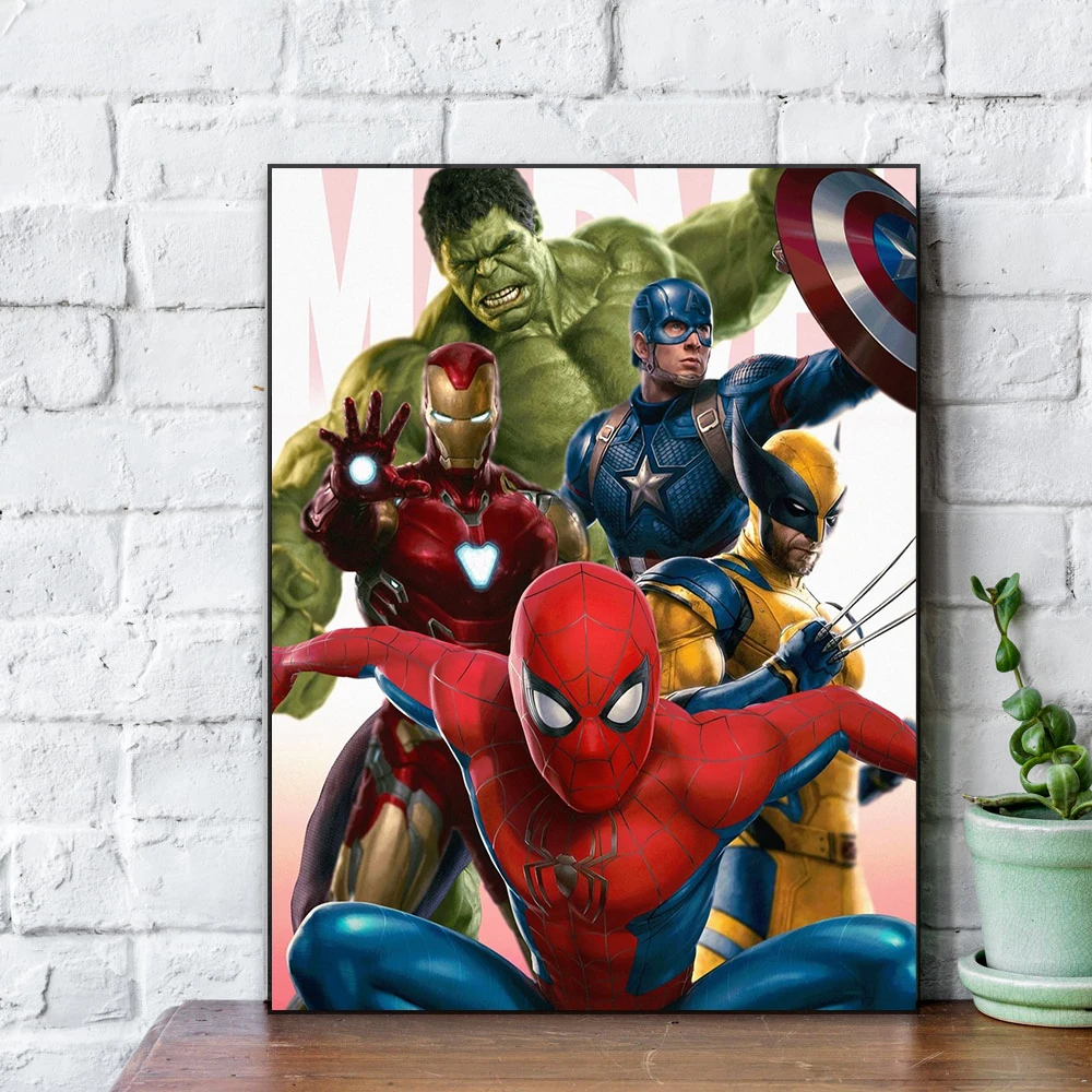 Funny Deadpool Wolverine Poster Disney Superhero Prints Hulk Spider Man Comics Movie Prints Modern Canvas Painting Bedroom Decor