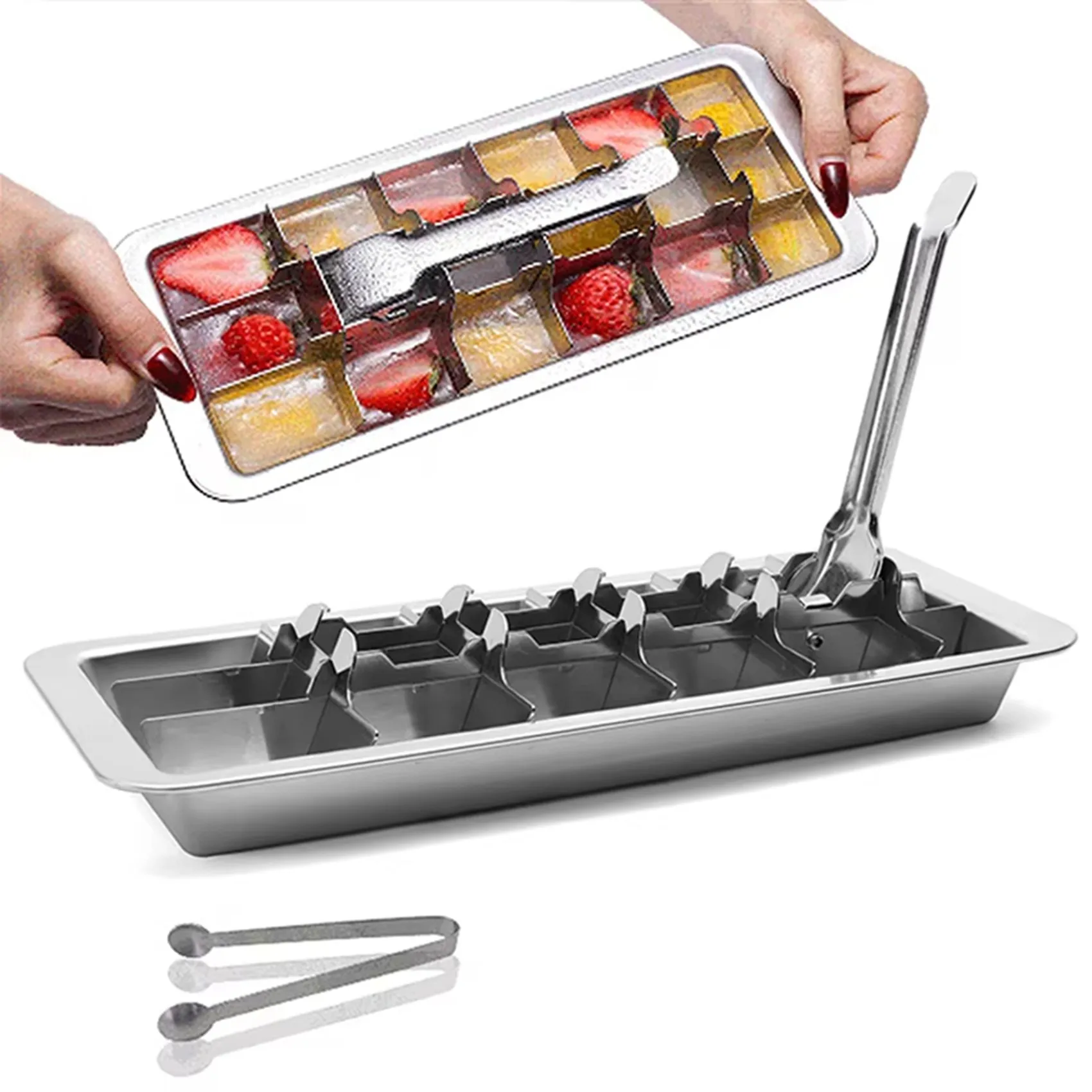2X Stainless Steel Ice Tray Food-Grade Metal Ice Mold For Whiskey And Cocktails Fast Freeze And Easy Twist Release-AT36