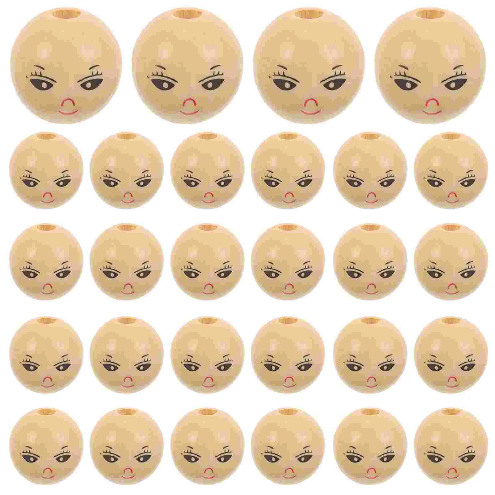 50 Pcs Smiling Head Wooden Beads Pre-drilled Hole for Crafts Lace Large Quantity with Holes