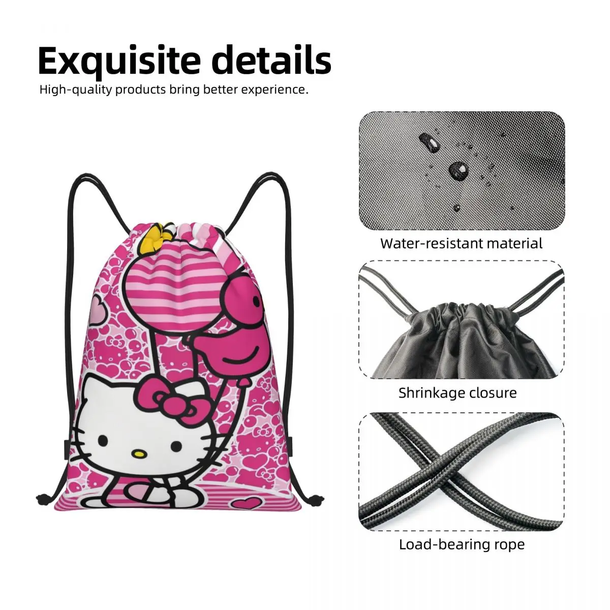 Custom สีชมพู Hello Kitty Cat กระเป๋าสตางค์ผู้ชายผู้หญิงน้ําหนักเบาการ์ตูนแมวกีฬายิมกระเป๋าเป้สะพายหลัง