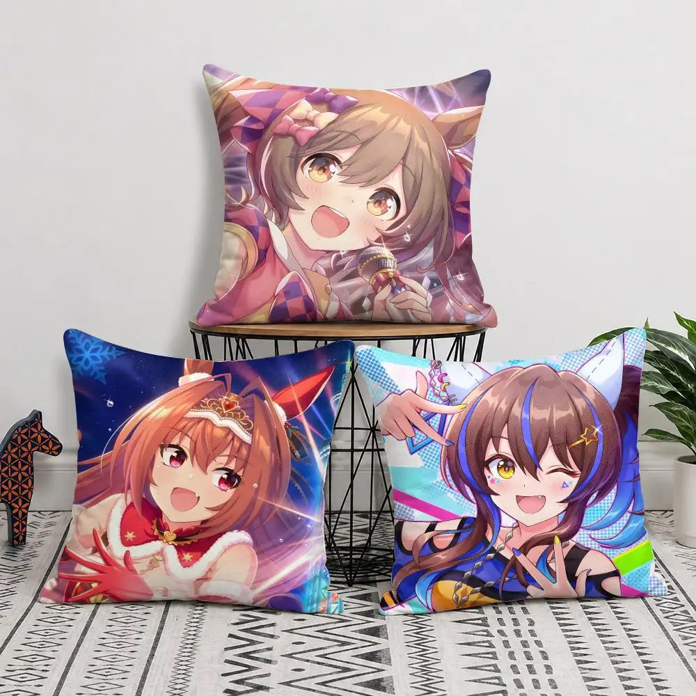 U-Uma M-Musume Pretty Derby Cushion Cover Natural Linen Organic Fabric Double-Sided Printing Sofa Home Decor Gift Pillow Cover
