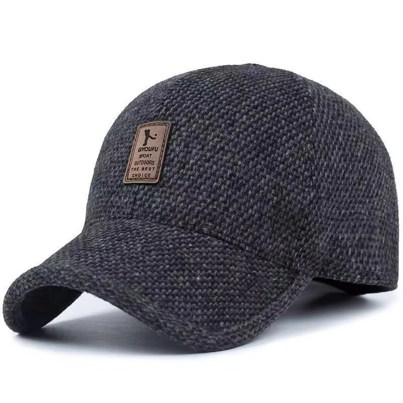 Men's Winter Fleece-Lined Warm Baseball Cap with Ear Flaps Windproof and Cold-Resistant