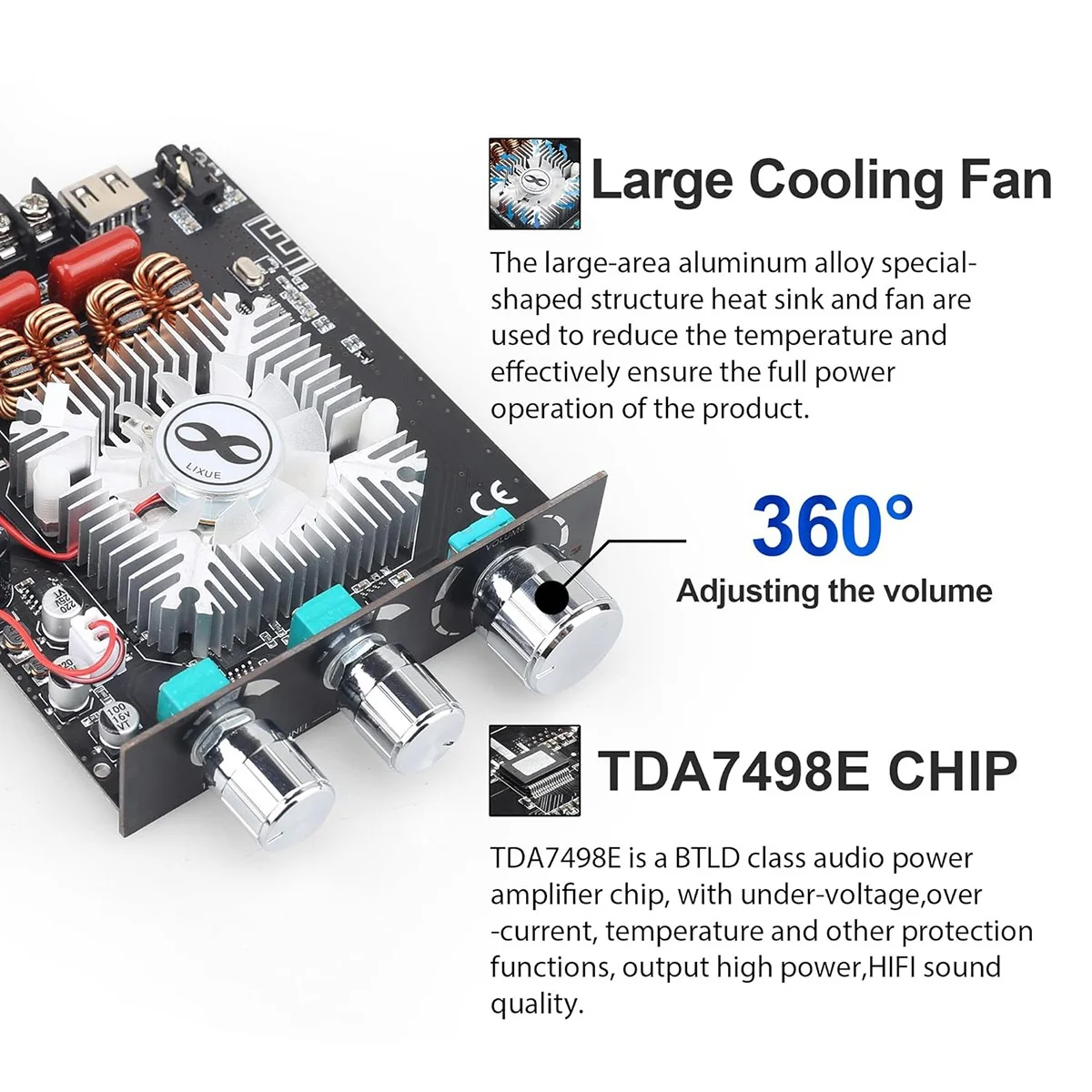 DAJUNGUO-Placa Amplificadora De Potência Com Subwoofer, Módulo Amplificador De Potência De Áudio Digital, Bluetooth, 2.0 Canal, 160Wx2,TDA7498E