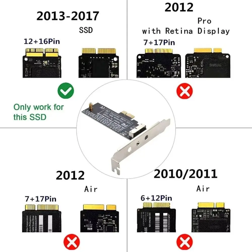 PCI-E 1X SSD Convert Card 12+16Pin Single Slot PCI Express Adapter Low Profile for 2013-2017 MacBook Air A1466 A1465 - view 6