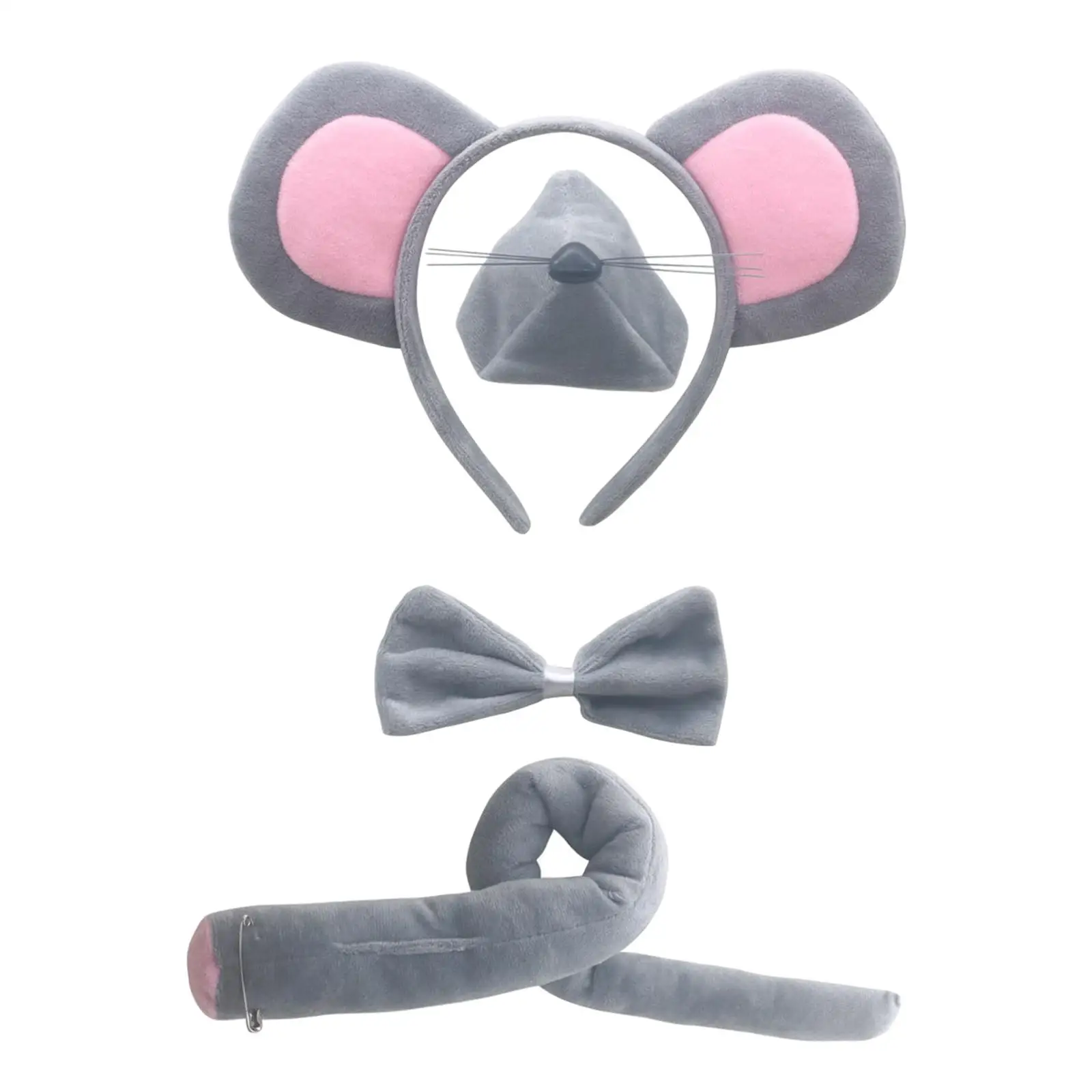 Cute Mouse Ears Headband Tail Bowtie Set for Children Halloween Cosplay Costume Animal Hairband Party Fancy Dress Headwear Toy