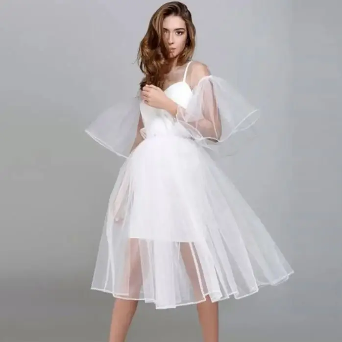 

SERENDIPIDTY Fashion Classic White Women Dress Ruffles Spaghetti Strap Tiered Tulle Mini Bridesmaid Dress Skirts Custom Made