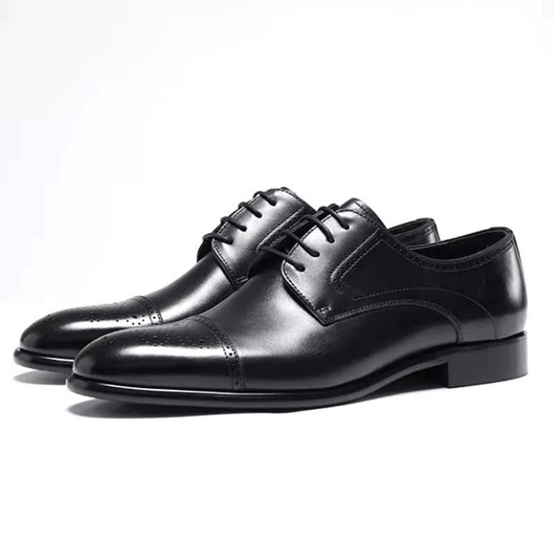 High-end First-layer Cowhide Leather Shoes For Men British Style Brogue Embossed Sheepskin Lining Business Formal Shoes