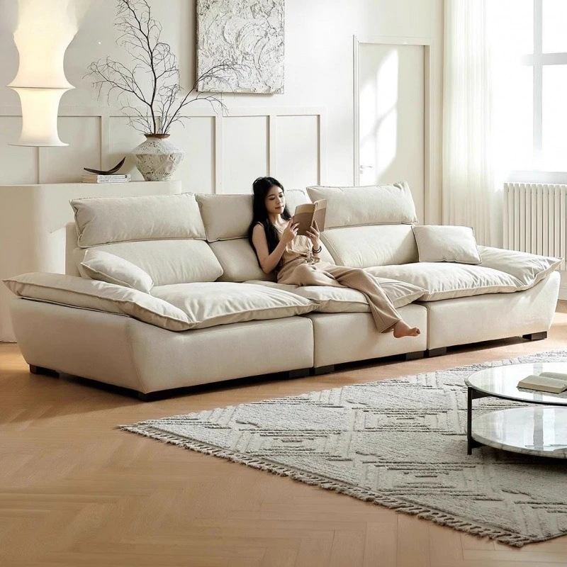 Backrest adjustable sofa, living room large seat deep anti cat scratch cream wind sofa