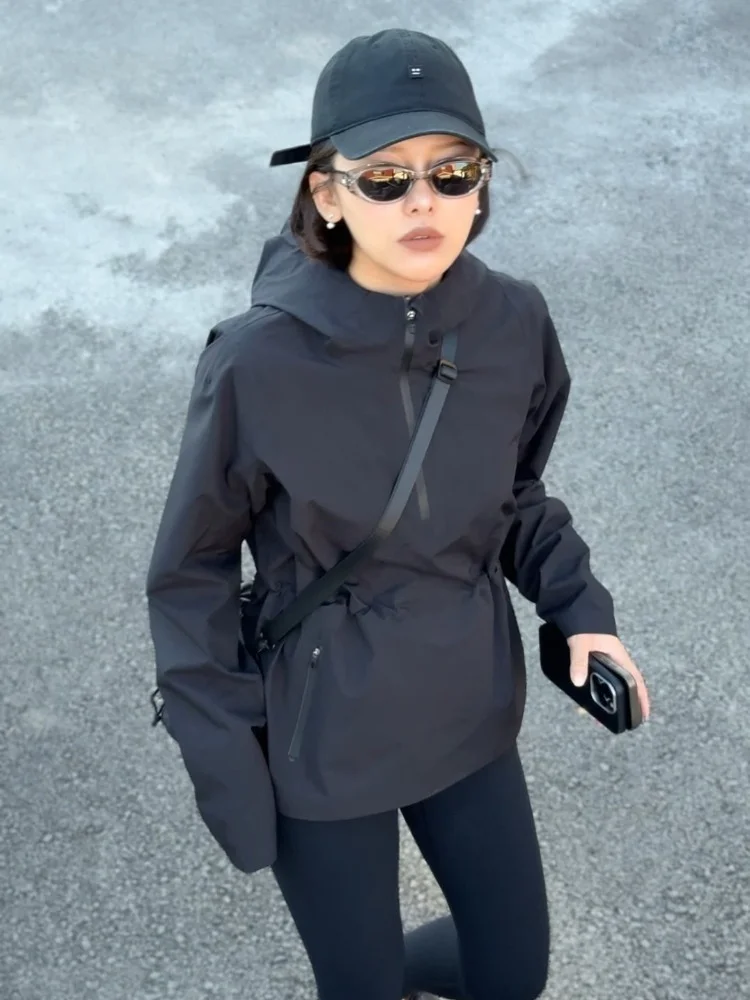 

Ele Bla Jaet, женская весенняя верхняя одежда с застежкой на талии, с капюшоном и стойкой, длинная застежка-молния све