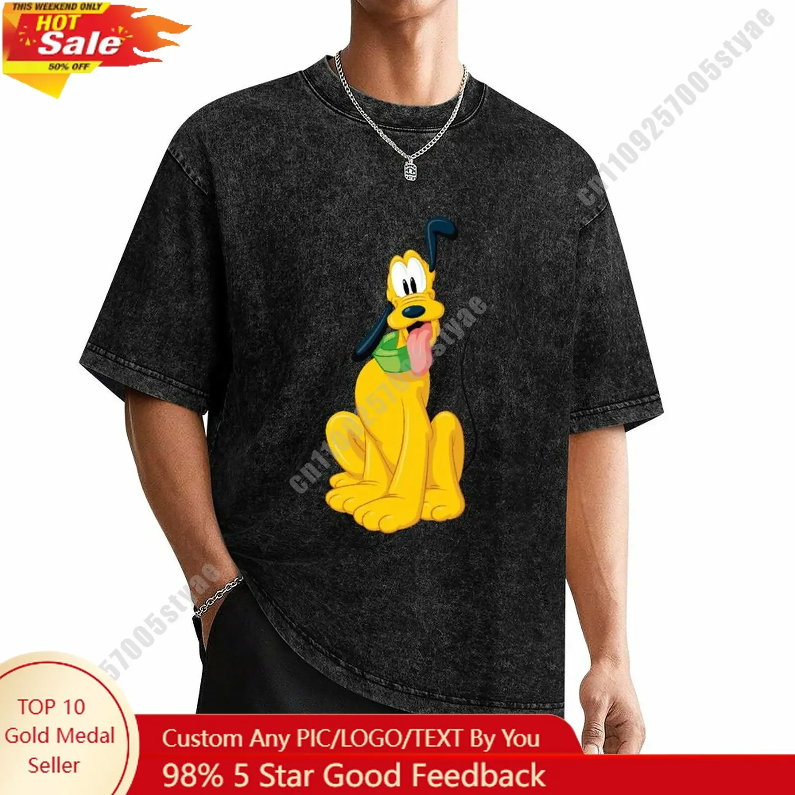 

Pluto T Shirt Disney Customizable Personalize Your Own Design Heat Transfer Printing Vintage Washed Dropped Shoulder T-shirt