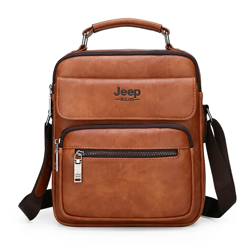 JEEP BULUO Men's Handbags Famous Brand Big Size Man Leather Crossbody Shoulder Messenger Bag For 9.7 inch iPad Casual Business