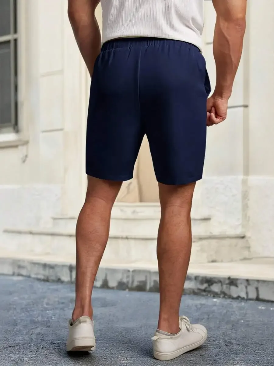 Manfinity VCAY Men's Solid Color Drawstring Waist Casual Shorts, Versatile, Vacation, Father's Day Gifts, Football