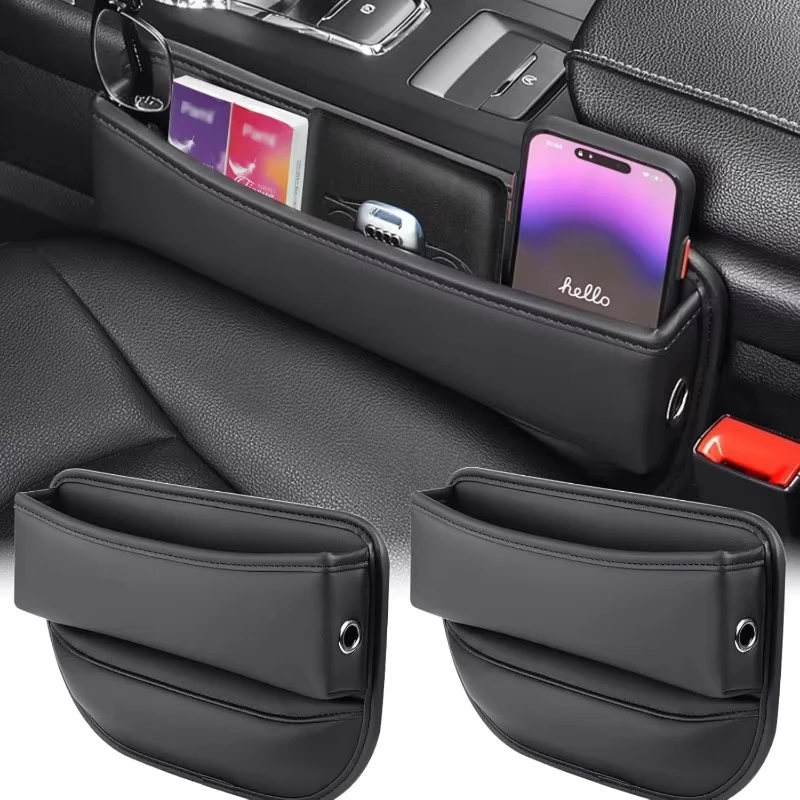 Organizador de Couro para Vão de Assento de Carro (1 unidade) - Caixa de Armazenamento Lateral Multifuncional para Console e Bolso Interno Automotivo