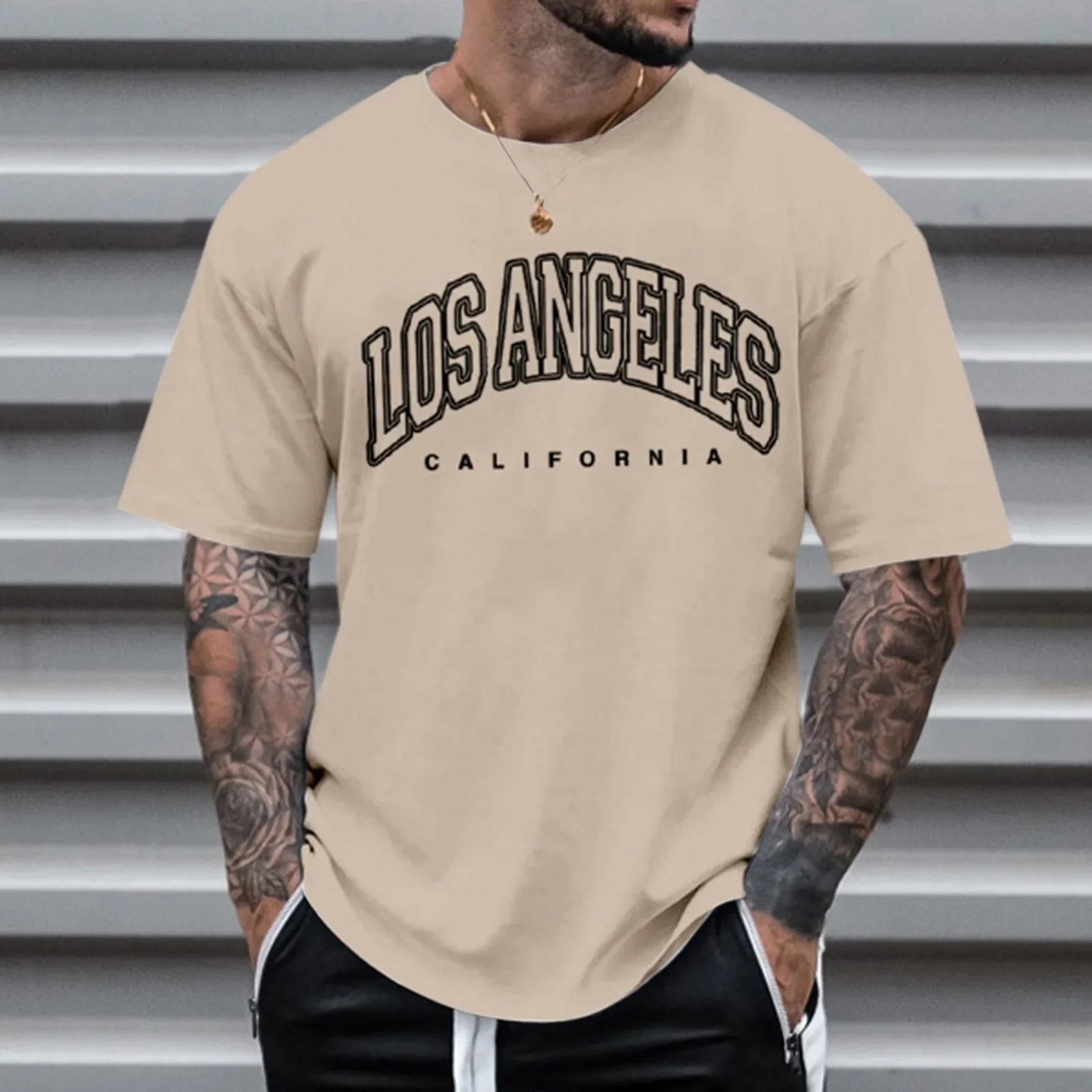 Los Angeles Letter Print T-shirts Men Clothes European American Vintage Style Short-sleeve Tees Tops Harajuku Summer Shirts 2023