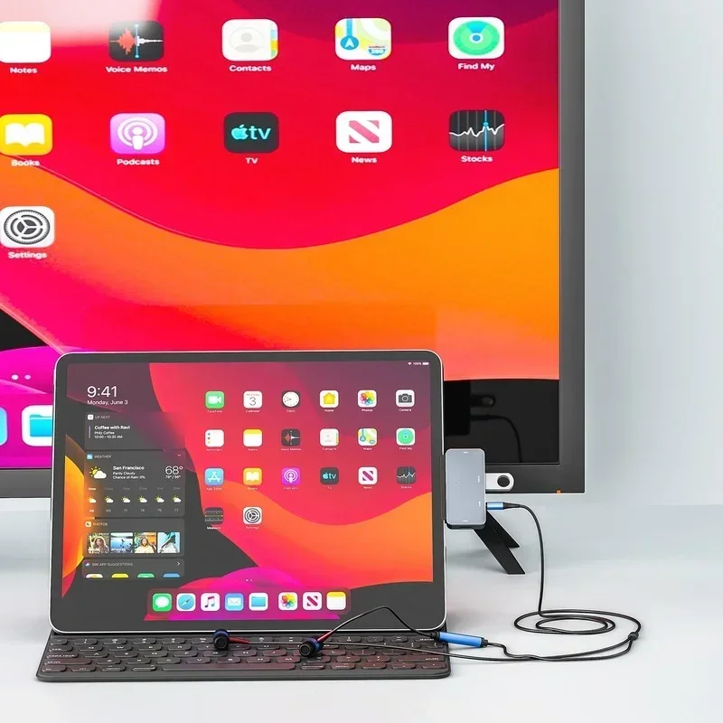 

Адаптер 4 в 1 с разъемом для наушников Aux 3,5 мм, адаптером USB C-концентратора для iPad Pro 11/12,9 2020/2018