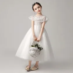 Vestido esponjoso de flores para niña, vestido de encaje bordado, vestido de princesa para boda, disfraz de actuación de Host, falda, vestidos de noche