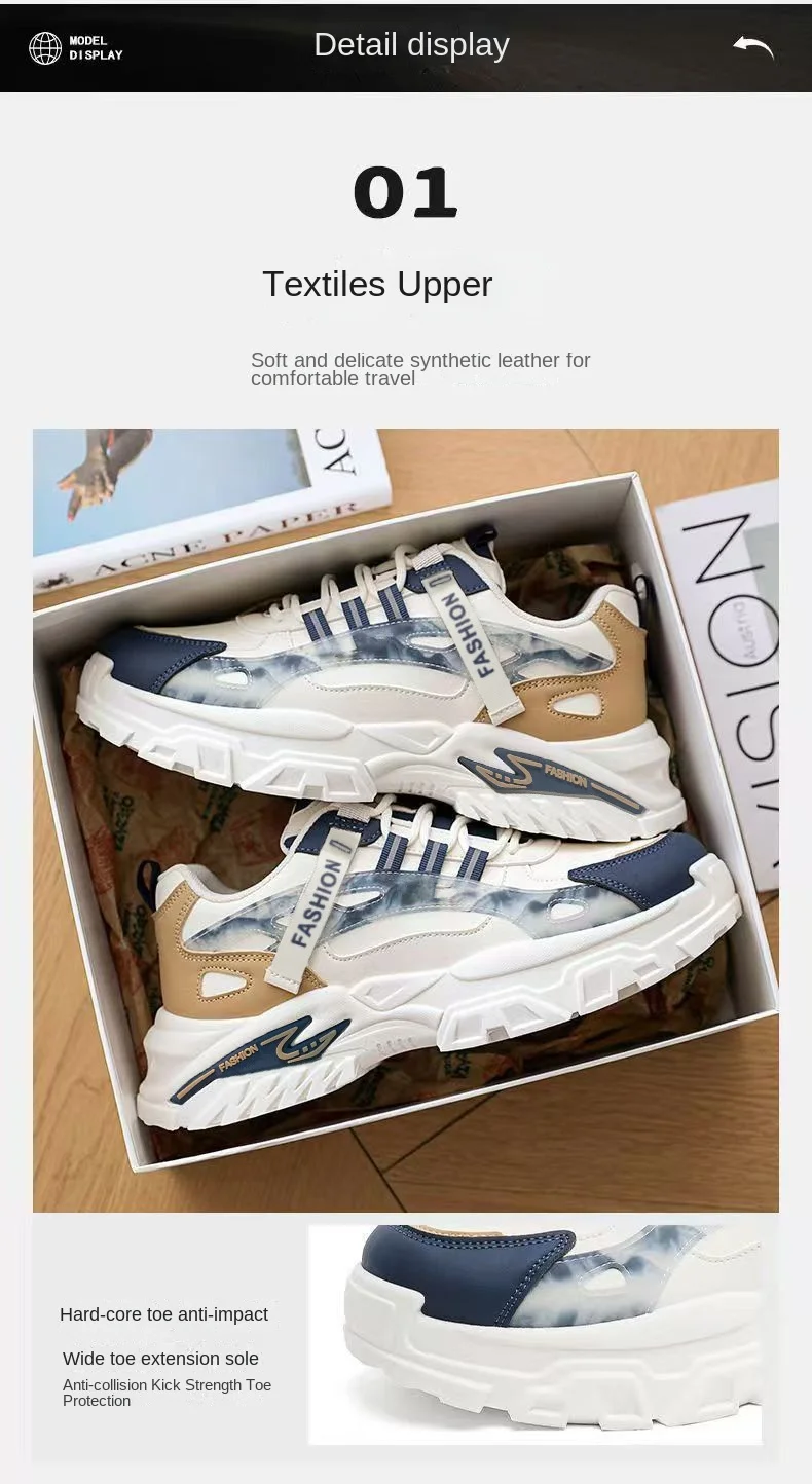 Men's Leather Mesh Dad Sneakers 2026 New Breathable Thick Sole Trendy All Mat Student Work Casual Running Streetwear Footwear