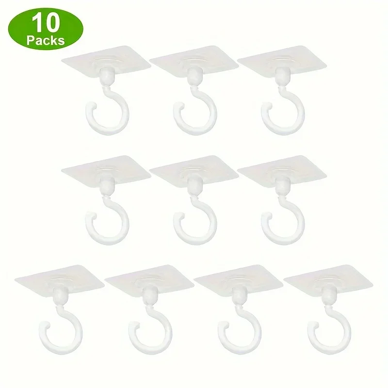 10Pcs 360-degree rotatable self-adhesive ceiling hook, used for chandeliers, plant lights, wind chimes, hanger hooks