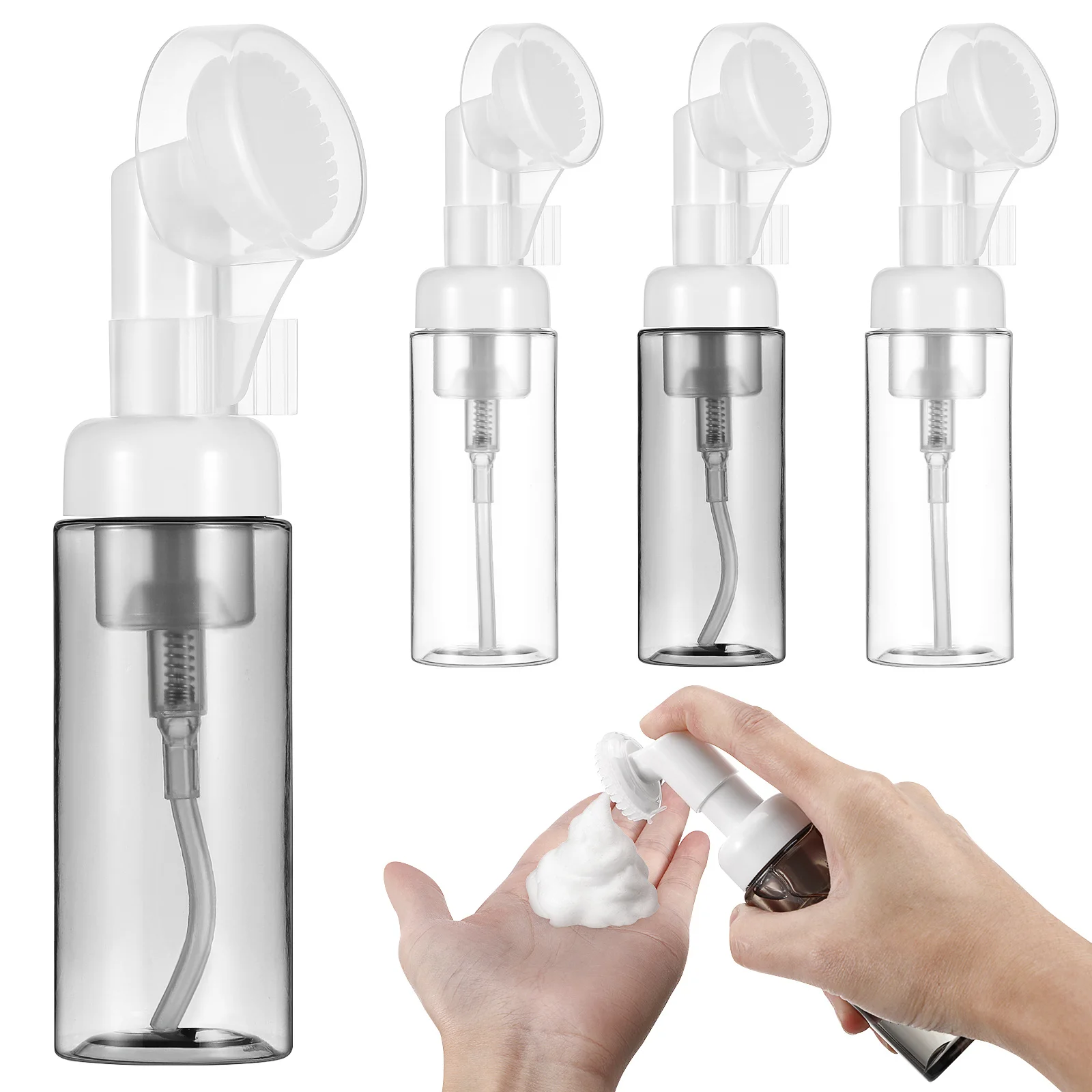 4pcs Transparent Foaming Bottles 60ml Mini Pump Travel Size Plastic Soap Bubble Empty Refillable Portable Skincare