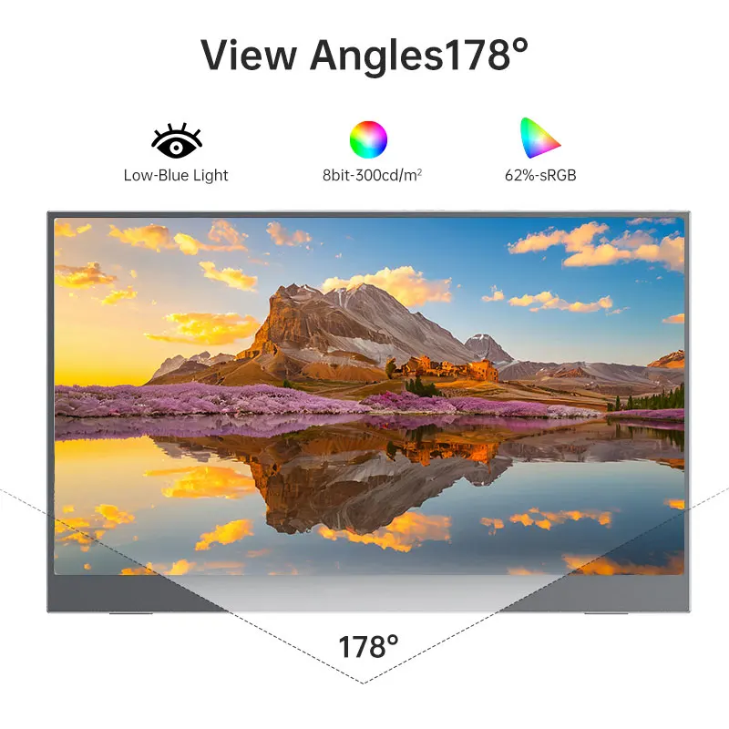 휴대용 모니터 15.6인치 풀 HD 게이밍 모니터 내장 브래킷 VESA 벽걸이 모니터 (PC, Mac, 모바일, Xbox, PS5 호환)