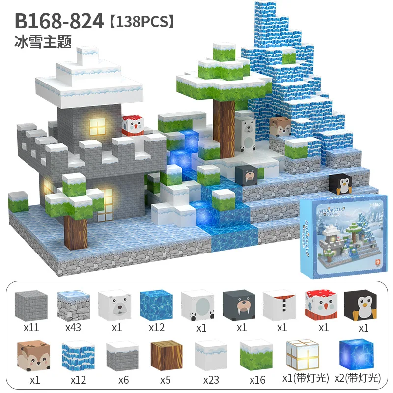 Ensemble de blocs de construction magnétiques My World, jouet éducatif pour enfants, Cube de 2cm avec LED, cadeau de noël, hiver