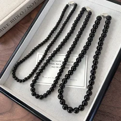 Minar Simple 6 8 10mm Black Color Glass Beads Strand Beaded Necklace for Women Silver Plated Toggle-clasp Chokers Pendientes
