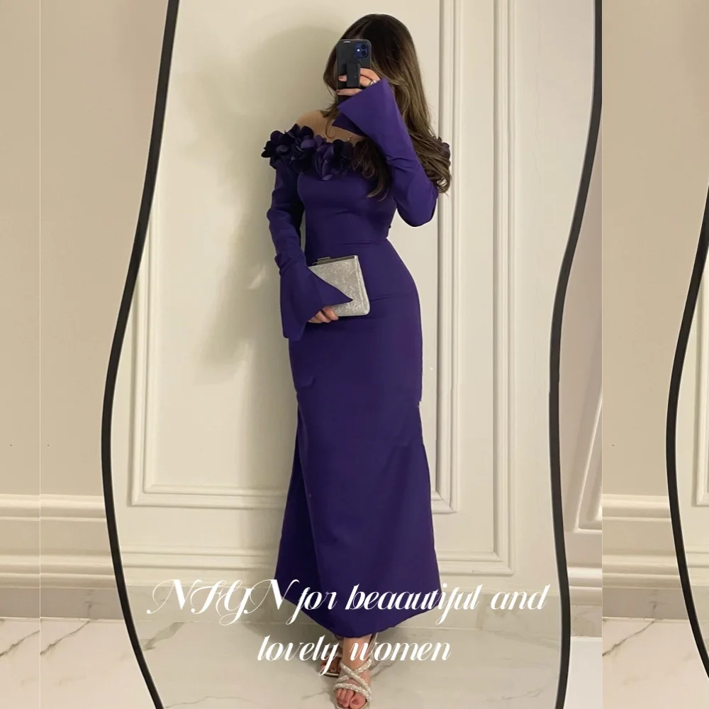 

NFYN Simple Purple Elegant Formal Gown with Pleat Satin Prom Dress Off the Shoulder Mermaid Evening Dress robe de bal Customized