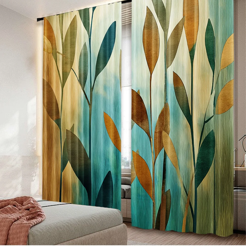 2D flat printing 2pcs Drapes Autumn Foliage Silhouette Digital Printed Polyester Drapes Party Decorations Perfect for Photo