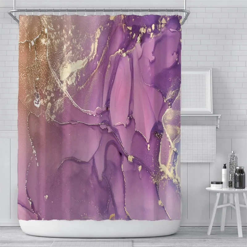 Luxury Modern Marble Printed Waterproof Shower Curtain Pink Gold Purple Gradient Shower Curtains with Hooks 3D Bathroom Screen